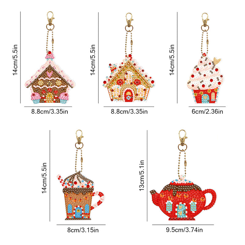 5Pcs Ice Cream and Castle Acrylic Double Side Keychain Diamond Painting