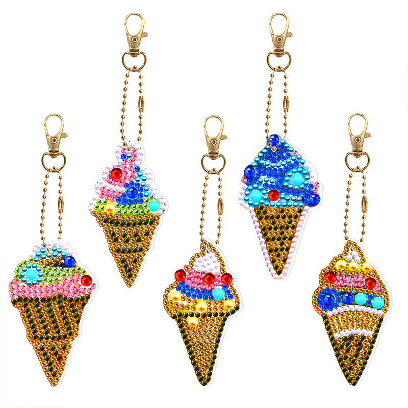 5Pcs Ice Cream Acrylic Double Side Keychain Diamond Painting