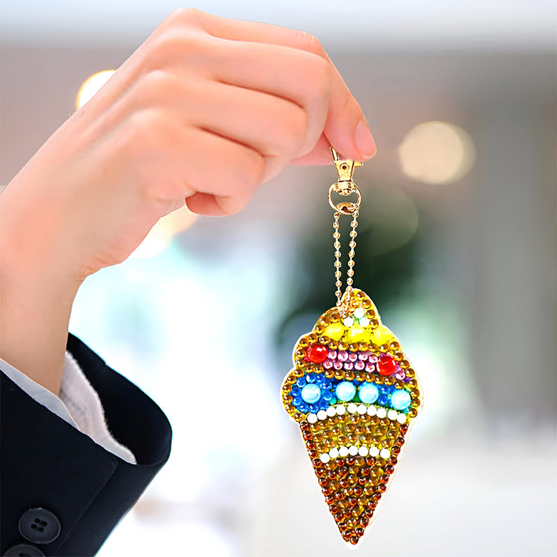 5Pcs Ice Cream Acrylic Double Side Keychain Diamond Painting