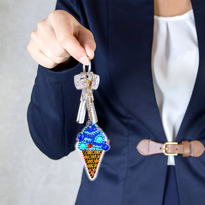 5Pcs Ice Cream Acrylic Double Side Keychain Diamond Painting