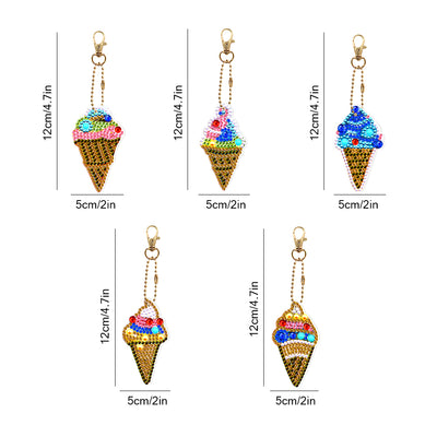 5Pcs Ice Cream Acrylic Double Side Keychain Diamond Painting