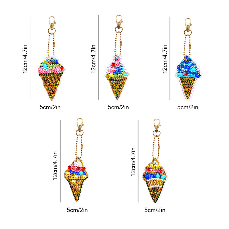 5Pcs Ice Cream Acrylic Double Side Keychain Diamond Painting