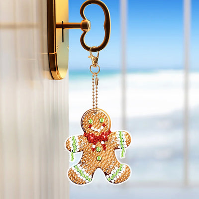 8Pcs Christmas Desserts Acrylic Double Side Keychain Diamond Painting