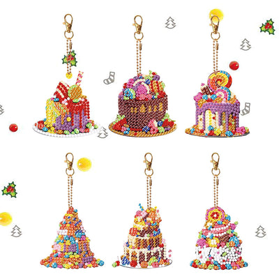 6Pcs Gorgeous Cakes Acrylic Double Side Keychain Diamond Painting