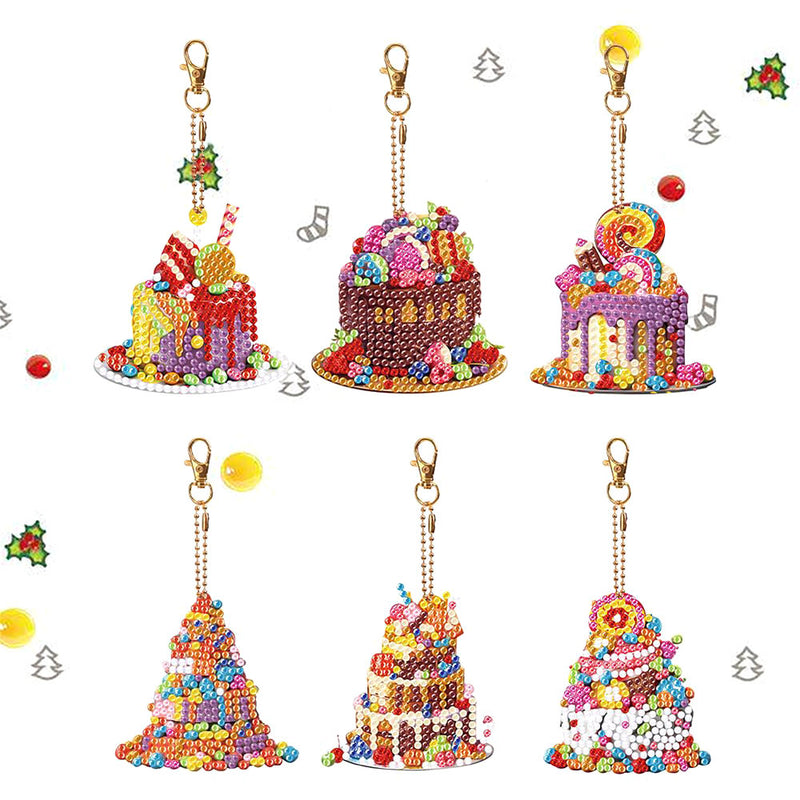 6Pcs Gorgeous Cakes Acrylic Double Side Keychain Diamond Painting