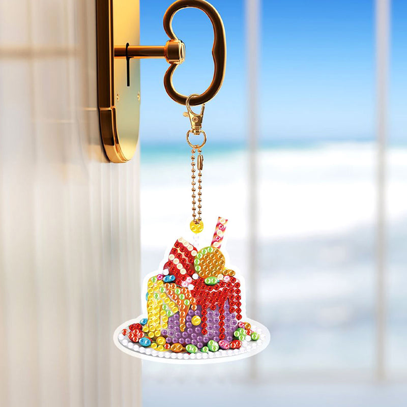 6Pcs Gorgeous Cakes Acrylic Double Side Keychain Diamond Painting