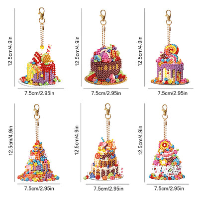 6Pcs Gorgeous Cakes Acrylic Double Side Keychain Diamond Painting