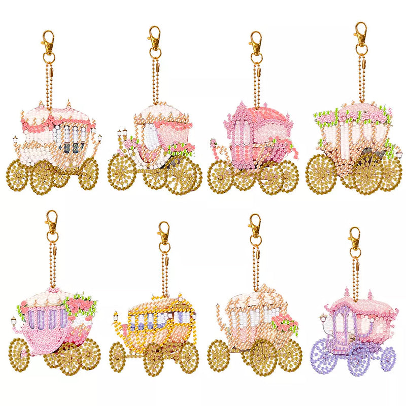 8Pcs Warm and Gorgeous Stroller Acrylic Double Side Keychain Diamond Painting