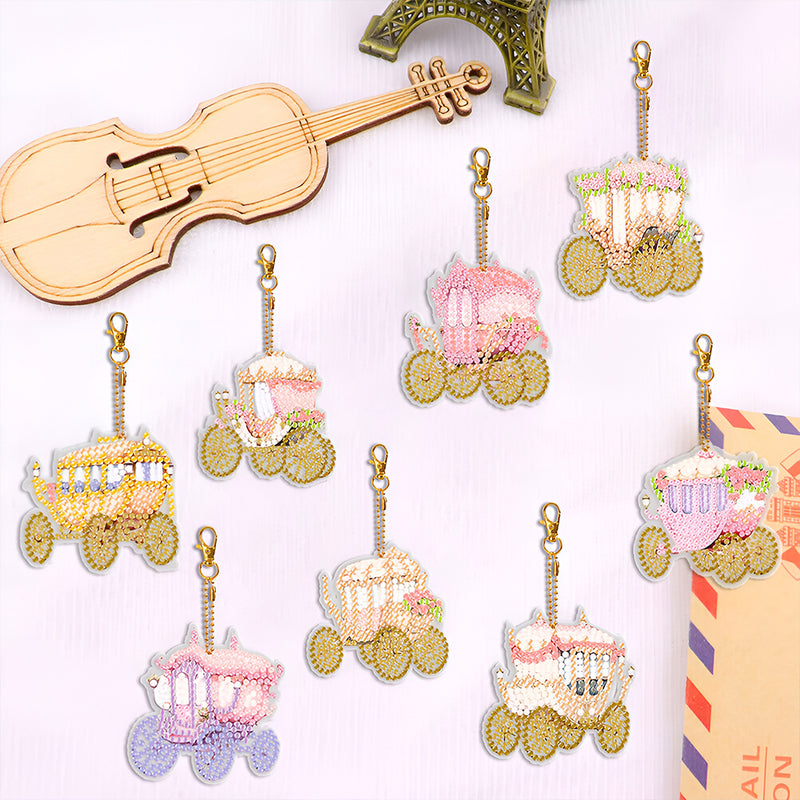 8Pcs Warm and Gorgeous Stroller Acrylic Double Side Keychain Diamond Painting