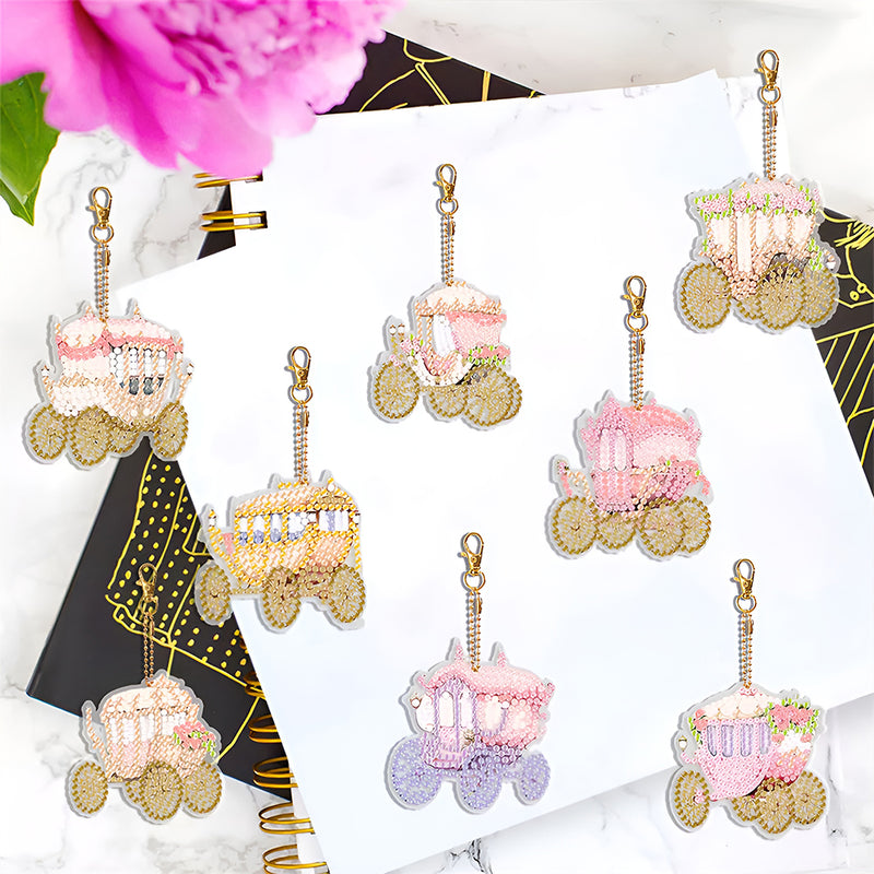 8Pcs Warm and Gorgeous Stroller Acrylic Double Side Keychain Diamond Painting