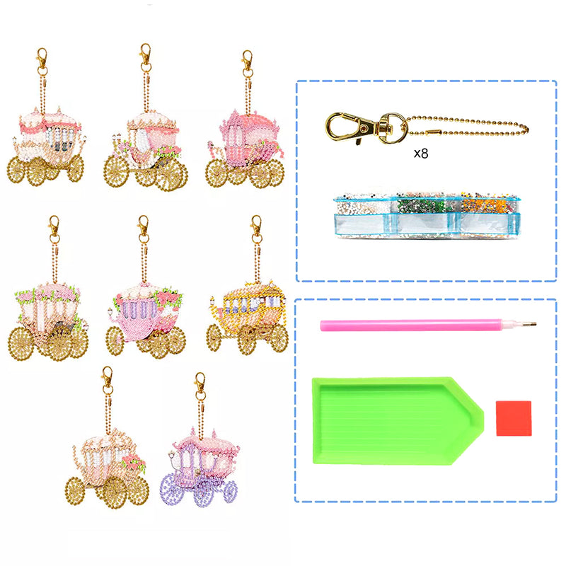 8Pcs Warm and Gorgeous Stroller Acrylic Double Side Keychain Diamond Painting