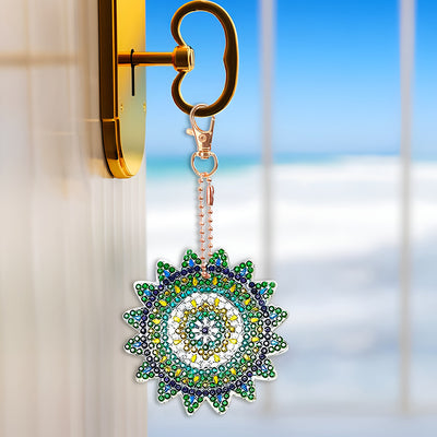 5Pcs Green and Golden Mandala Acrylic Double Side Keychain Diamond Painting