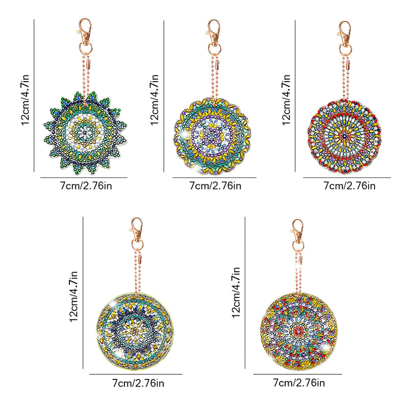 5Pcs Green and Golden Mandala Acrylic Double Side Keychain Diamond Painting