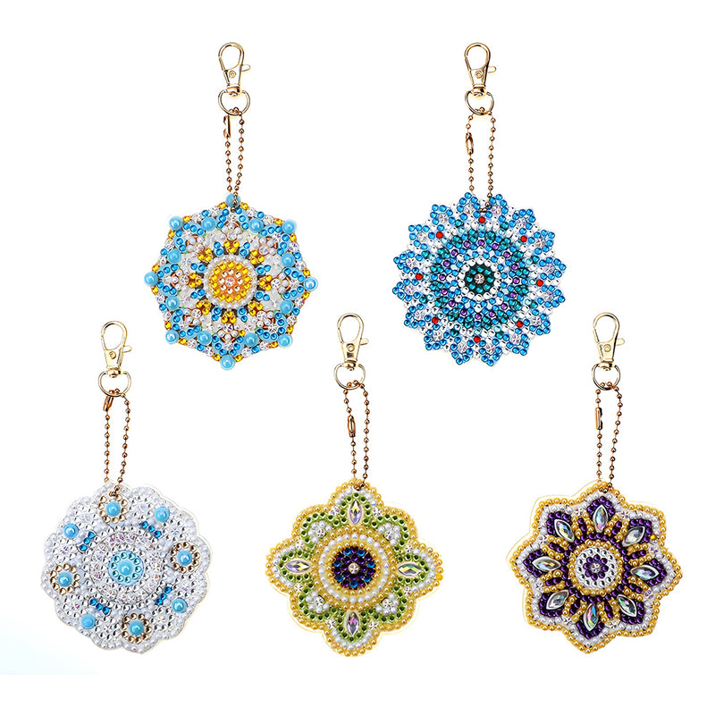 5Pcs Colorful Mandala Acrylic Double Side Keychain Diamond Painting