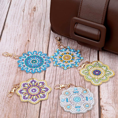 5Pcs Colorful Mandala Acrylic Double Side Keychain Diamond Painting