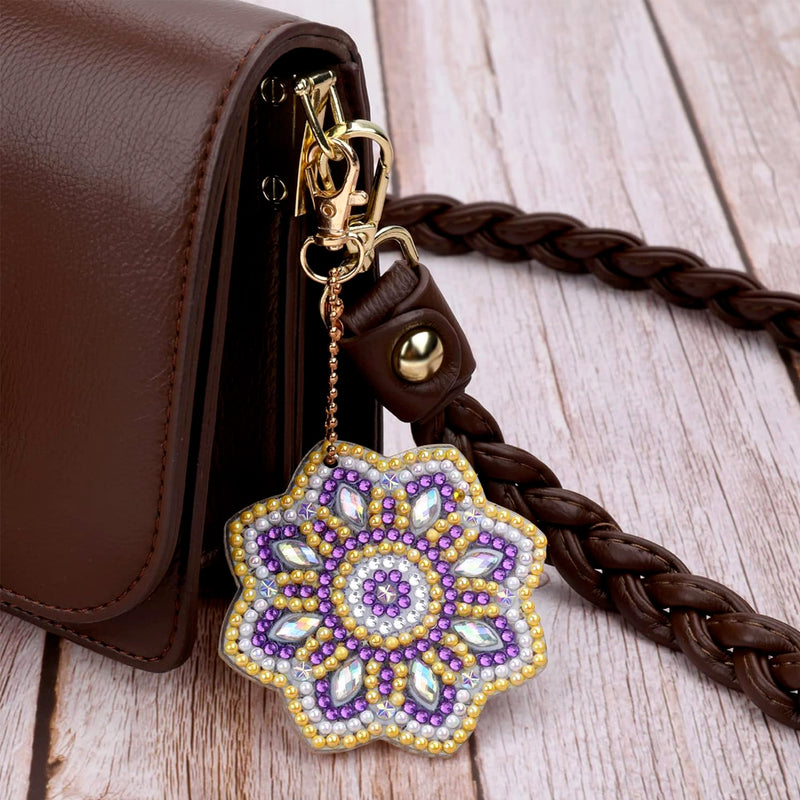 5Pcs Colorful Mandala Acrylic Double Side Keychain Diamond Painting