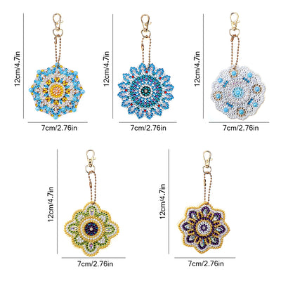 5Pcs Colorful Mandala Acrylic Double Side Keychain Diamond Painting