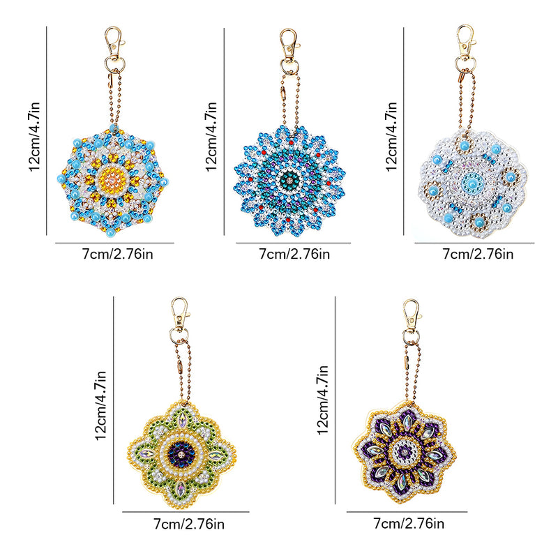 5Pcs Colorful Mandala Acrylic Double Side Keychain Diamond Painting