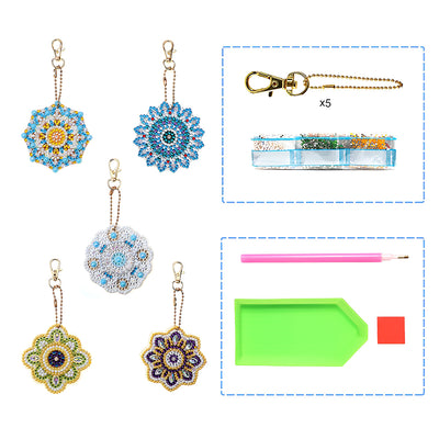 5Pcs Colorful Mandala Acrylic Double Side Keychain Diamond Painting