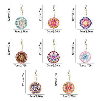 8Pcs Gorgeous Colorful Mandala Acrylic Double Side Keychain Diamond Painting