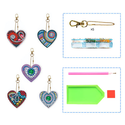 5Pcs Eternal Heart Acrylic Double Side Keychain Diamond Painting