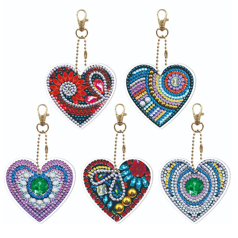 5Pcs Eternal Heart Acrylic Double Side Keychain Diamond Painting