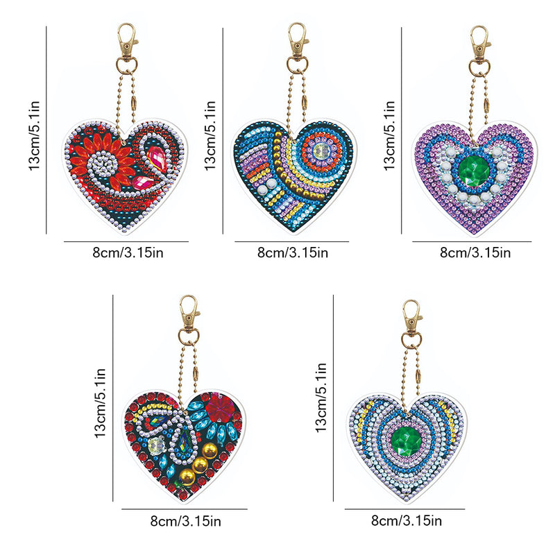 5Pcs Eternal Heart Acrylic Double Side Keychain Diamond Painting