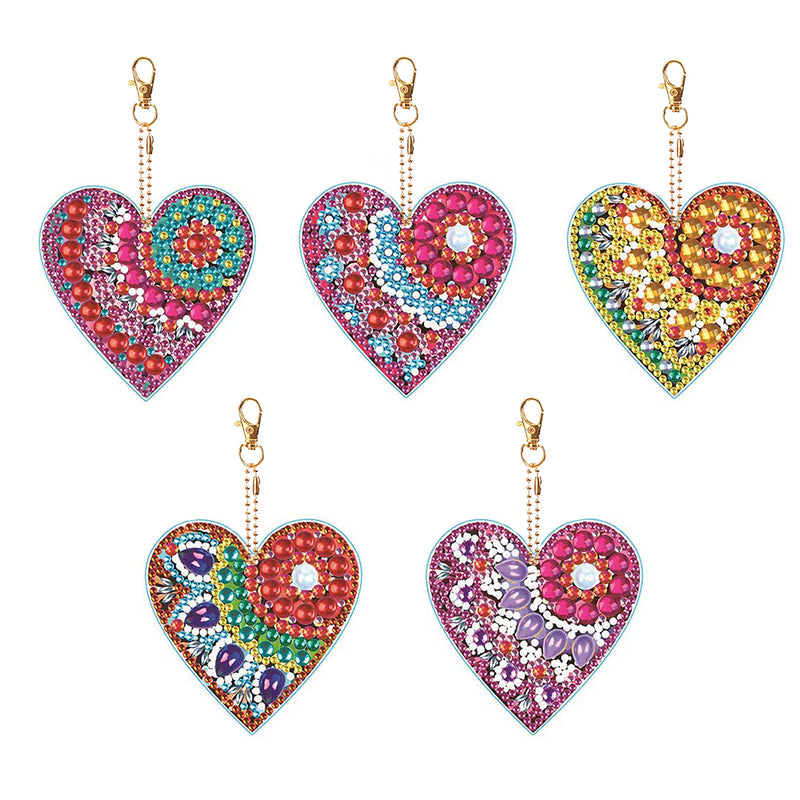 5Pcs Beautiful Heart Acrylic Double Side Keychain Diamond Painting