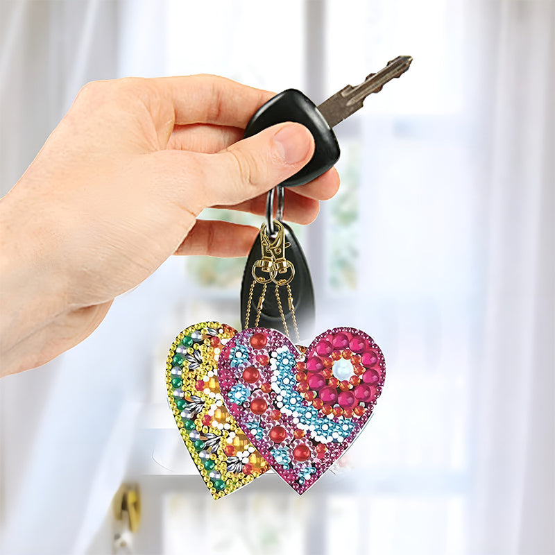 5Pcs Beautiful Heart Acrylic Double Side Keychain Diamond Painting