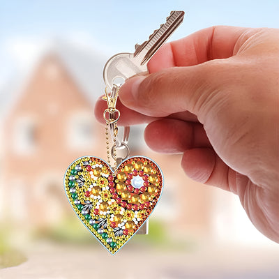 5Pcs Beautiful Heart Acrylic Double Side Keychain Diamond Painting