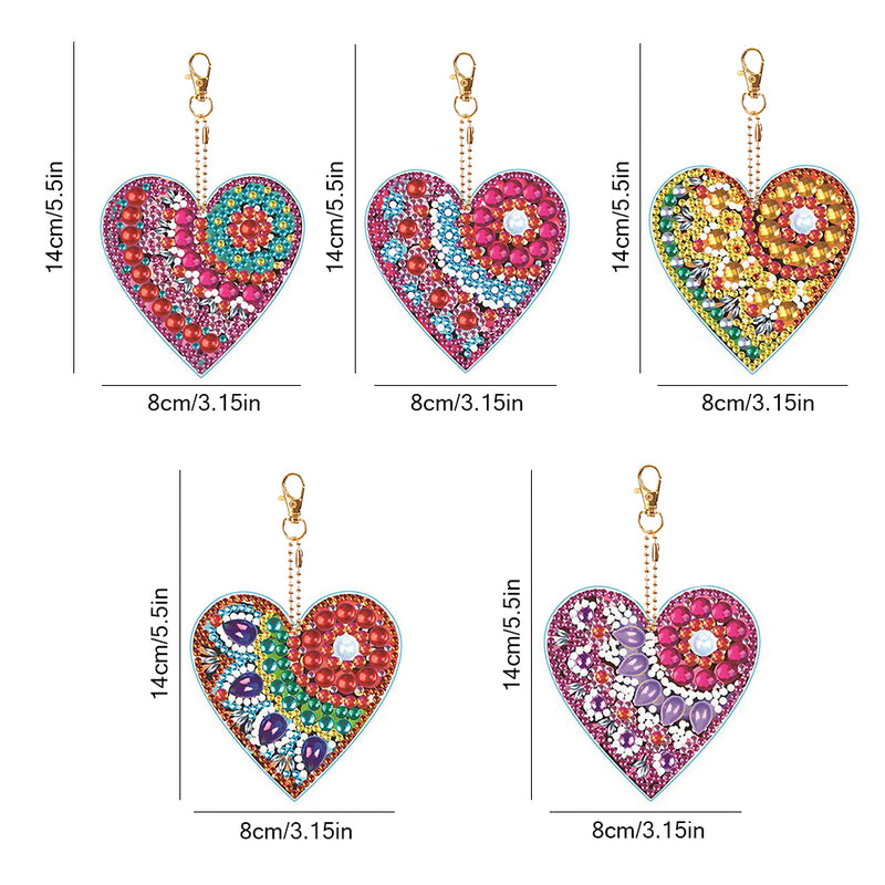 5Pcs Beautiful Heart Acrylic Double Side Keychain Diamond Painting