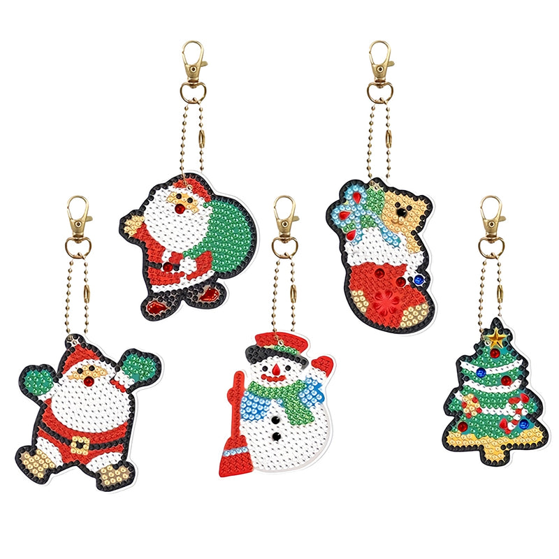 5Pcs Christmas Santa Acrylic Double Side Keychain Diamond Painting