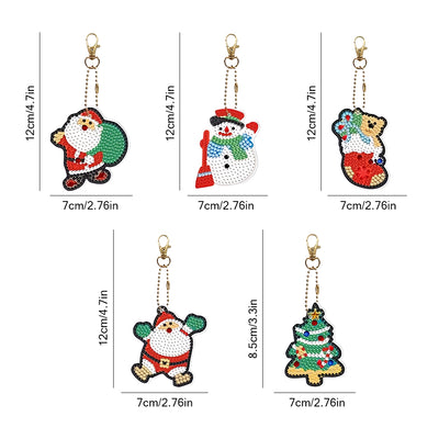 5Pcs Christmas Santa Acrylic Double Side Keychain Diamond Painting