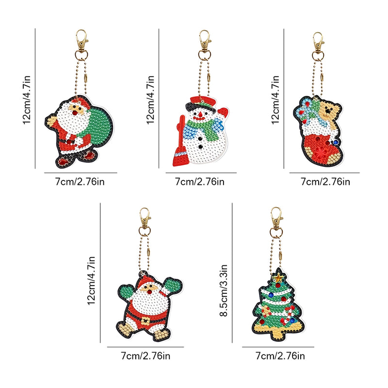 5Pcs Christmas Santa Acrylic Double Side Keychain Diamond Painting