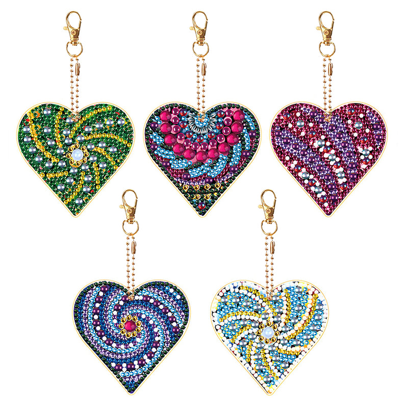 5Pcs Spiral Lines Heart Acrylic Double Side Keychain Diamond Painting