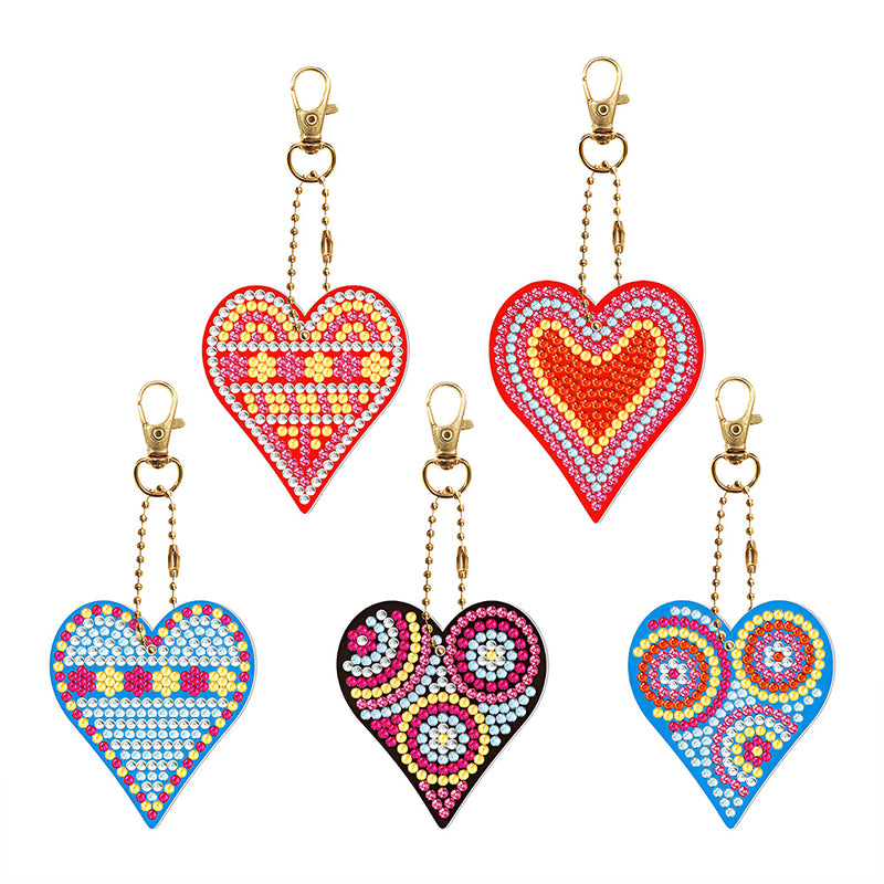 5Pcs Beautiful Heart Acrylic Double Side Keychain Diamond Painting