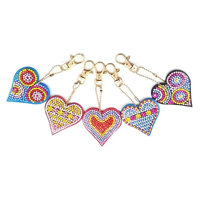 5Pcs Beautiful Heart Acrylic Double Side Keychain Diamond Painting