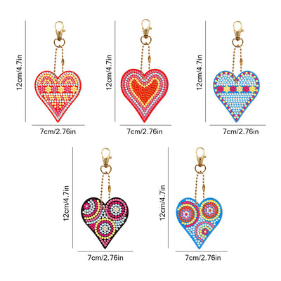 5Pcs Beautiful Heart Acrylic Double Side Keychain Diamond Painting