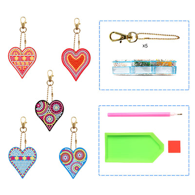 5Pcs Beautiful Heart Acrylic Double Side Keychain Diamond Painting