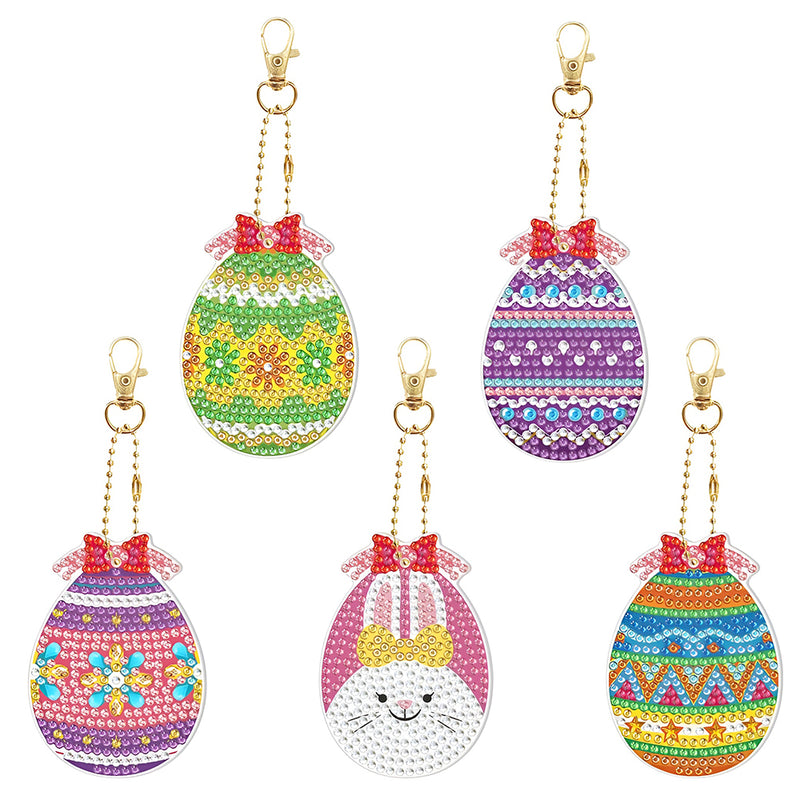 5Pcs Easter Eggs Acrylic Double Side Keychain Diamond Painting