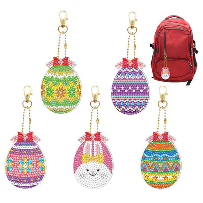 5Pcs Easter Eggs Acrylic Double Side Keychain Diamond Painting