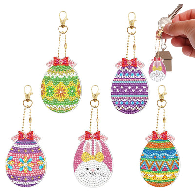 5Pcs Easter Eggs Acrylic Double Side Keychain Diamond Painting