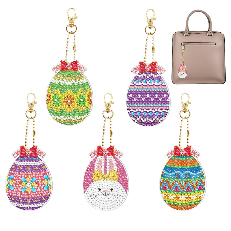 5Pcs Easter Eggs Acrylic Double Side Keychain Diamond Painting