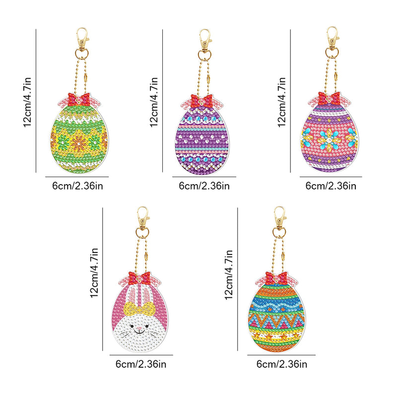 5Pcs Easter Eggs Acrylic Double Side Keychain Diamond Painting