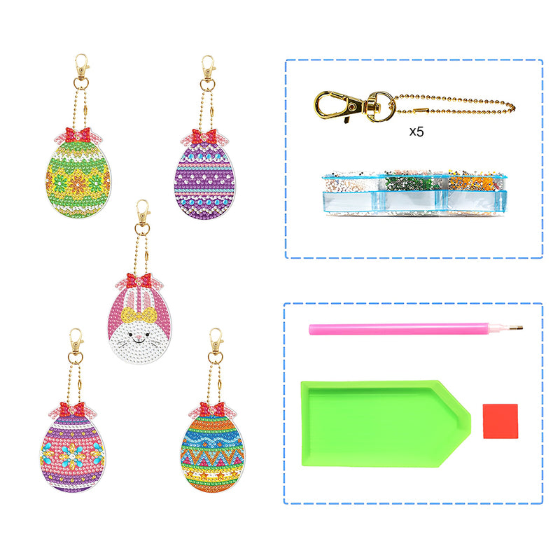 5Pcs Easter Eggs Acrylic Double Side Keychain Diamond Painting