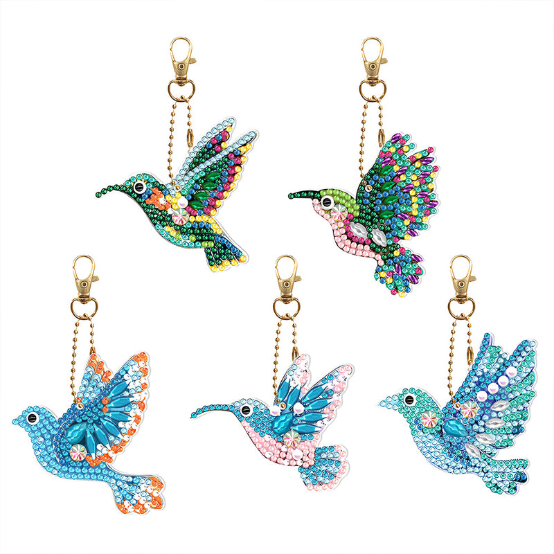 5Pcs Blue and Green Birds Acrylic Double Side Keychain Diamond Painting