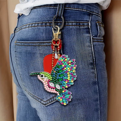 5Pcs Blue and Green Birds Acrylic Double Side Keychain Diamond Painting