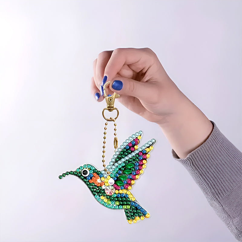 5Pcs Blue and Green Birds Acrylic Double Side Keychain Diamond Painting