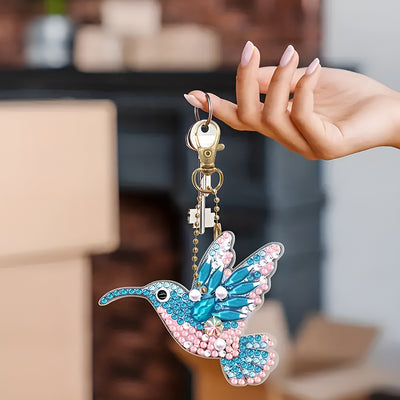 5Pcs Blue and Green Birds Acrylic Double Side Keychain Diamond Painting