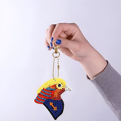 5Pcs Colorful Birds Acrylic Double Side Keychain Diamond Painting